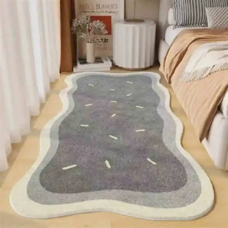 VIKAMA Fresh and Simple Wave Edge Shaped Rug Soft and Comfortable Sofa Mattress Bedside Rug Easy Care Cloakroom