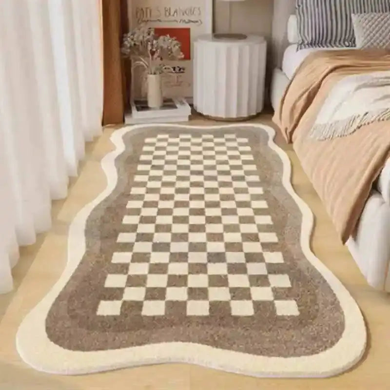 VIKAMA Fresh and Simple Wave Edge Shaped Rug Soft and Comfortable Sofa Mattress Bedside Rug Easy Care Cloakroom