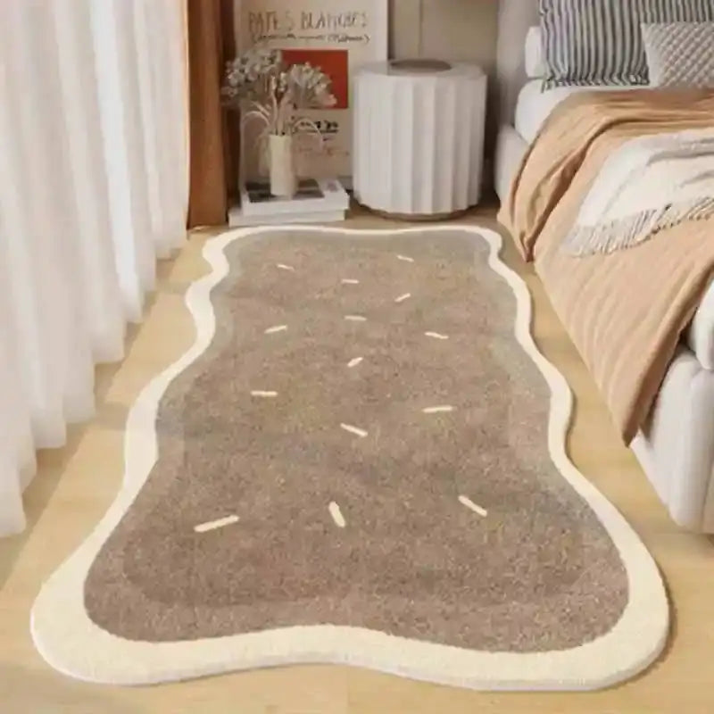 VIKAMA Fresh and Simple Wave Edge Shaped Rug Soft and Comfortable Sofa Mattress Bedside Rug Easy Care Cloakroom