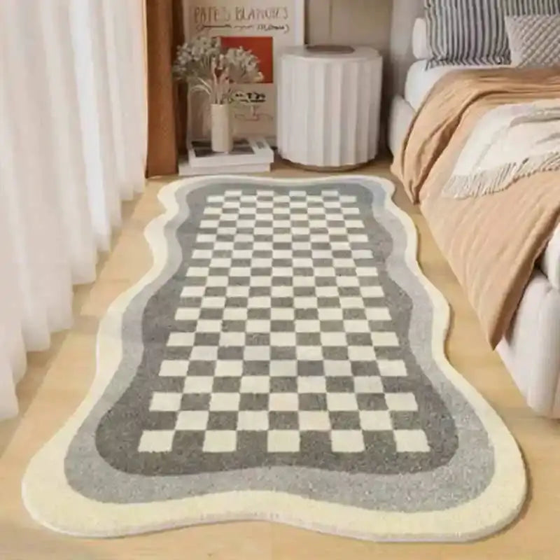 VIKAMA Fresh and Simple Wave Edge Shaped Rug Soft and Comfortable Sofa Mattress Bedside Rug Easy Care Cloakroom