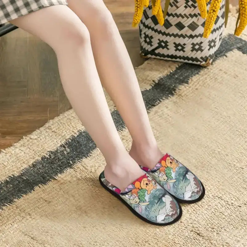 Custom Winnie Pooh Bear Manga House Slippers Women Cozy Memory Foam Slip On Hotel Slipper Shoes