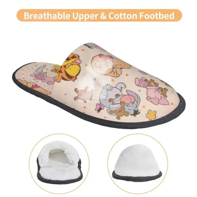 Custom Winnie Pooh Bear Manga House Slippers Women Cozy Memory Foam Slip On Hotel Slipper Shoes