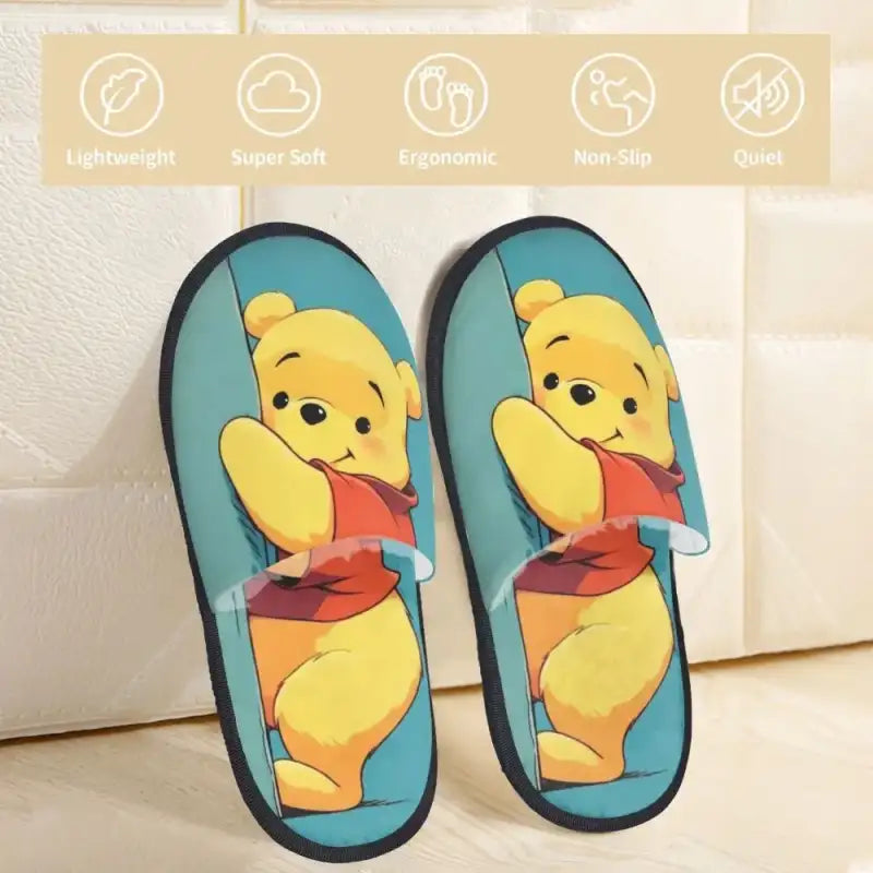 Custom Winnie Pooh Bear Manga House Slippers Women Cozy Memory Foam Slip On Hotel Slipper Shoes