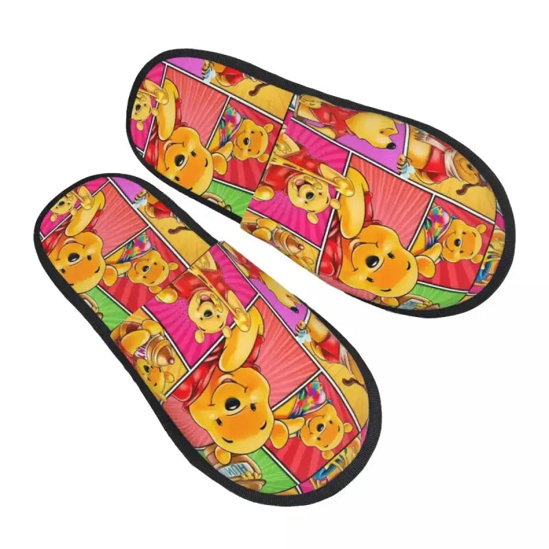 Custom Winnie Pooh Bear Manga House Slippers Women Cozy Memory Foam Slip On Hotel Slipper Shoes - 6 / M