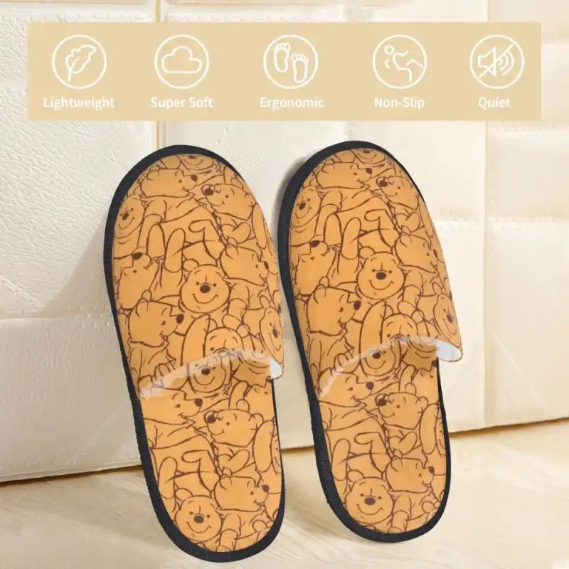 Custom Winnie Pooh Bear Manga House Slippers Women Cozy Memory Foam Slip On Hotel Slipper Shoes