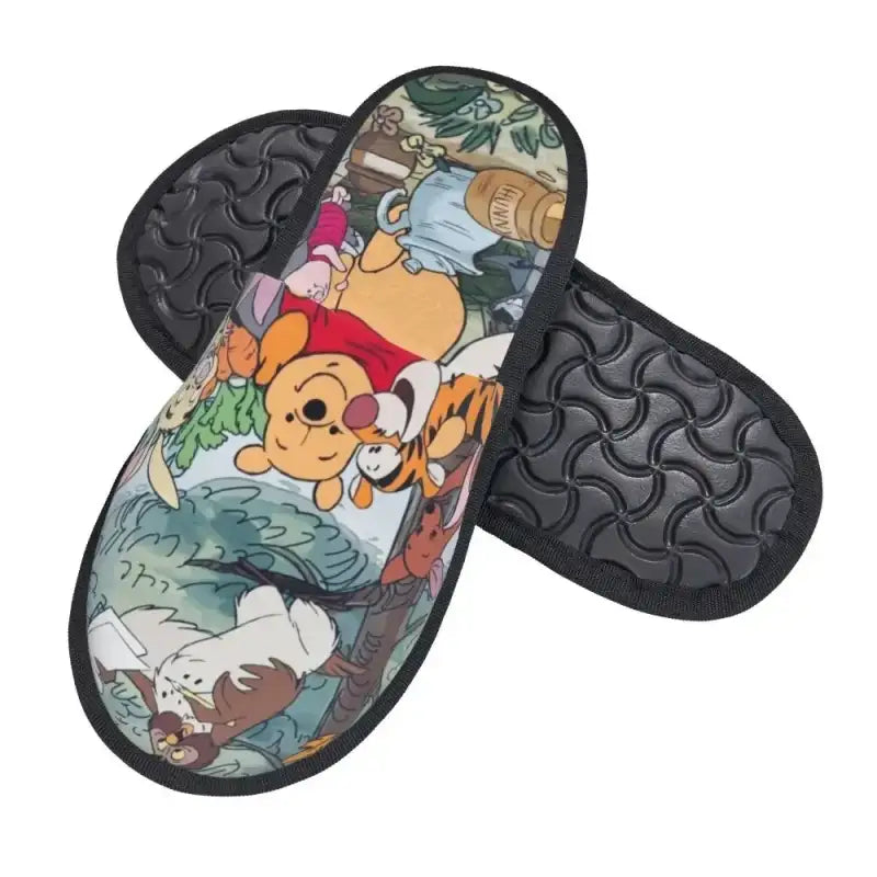 Custom Winnie Pooh Bear Manga House Slippers Women Cozy Memory Foam Slip On Hotel Slipper Shoes