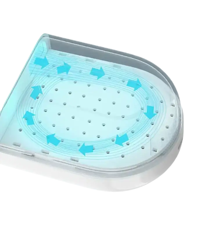 White container with blue arrows.