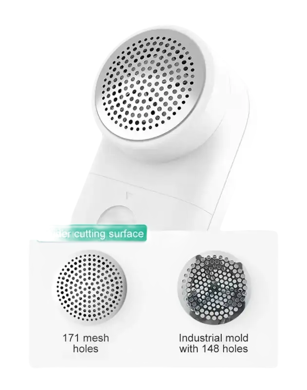 White lint remover with mesh holes.