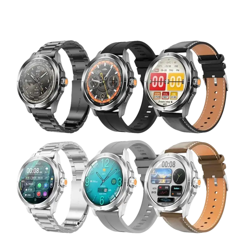 Assorted smartwatches with interchangeable bands.