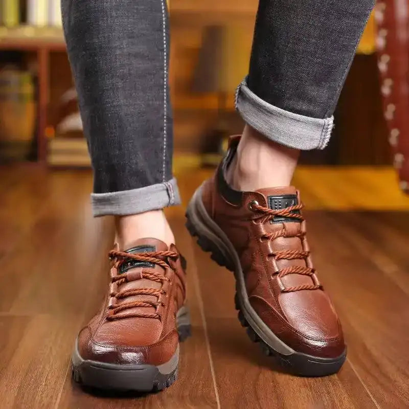 Men’s Sneakers Lace-up Leather Casual Shoes Outdoor Running Shoes Men Non Slip Low Top Walking Shoe Plus Size 48 Tênis