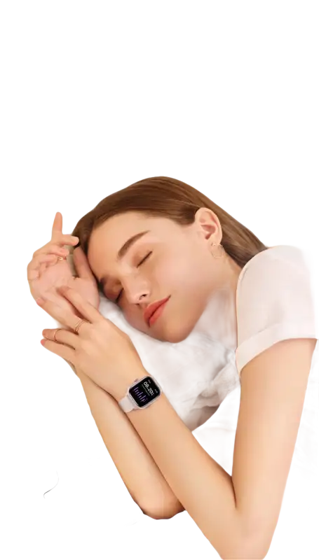 Woman wearing a smartwatch while sleeping.