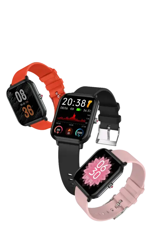 Smartwatches with colorful bands featuring LIGE Q9 Pro waterproof temperature monitor and music