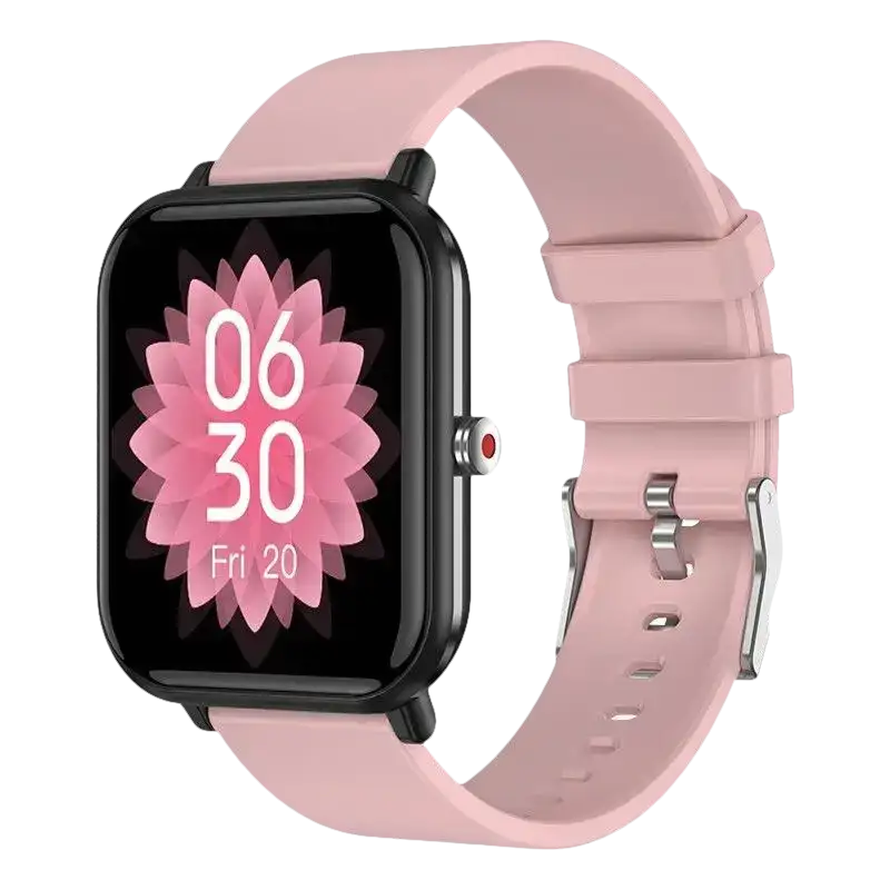 Pink smartwatch with black face from Your LIGE Q9 Pro, water-resistant body temp music monitor
