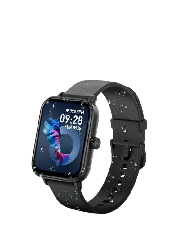 Black waterproof smartwatch.