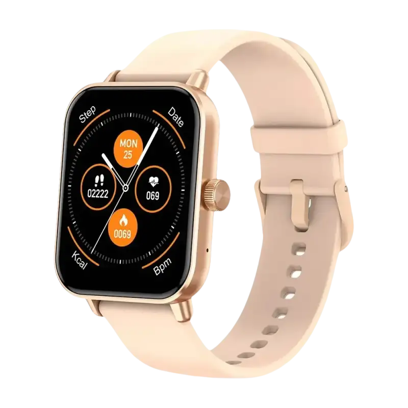Beige smartwatch with a square face.