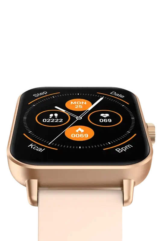 Gold-colored smartwatch with fitness tracking display.