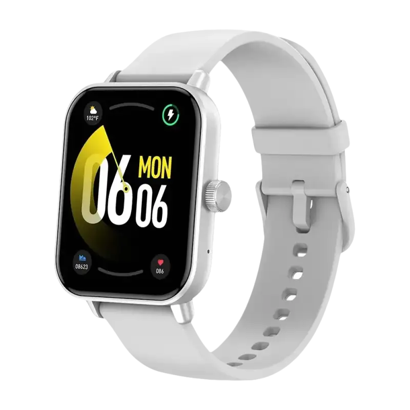Gray smartwatch with a square face.