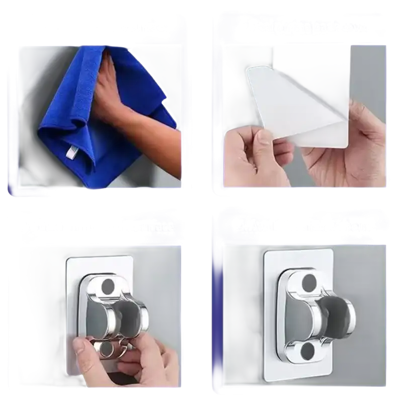 Adhesive broom holder installation instructions.