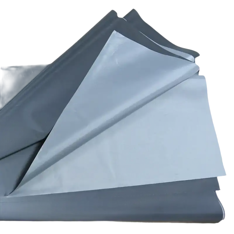 Folded gray plastic sheets.