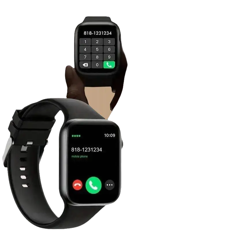 Black smartwatch with calling capabilities.