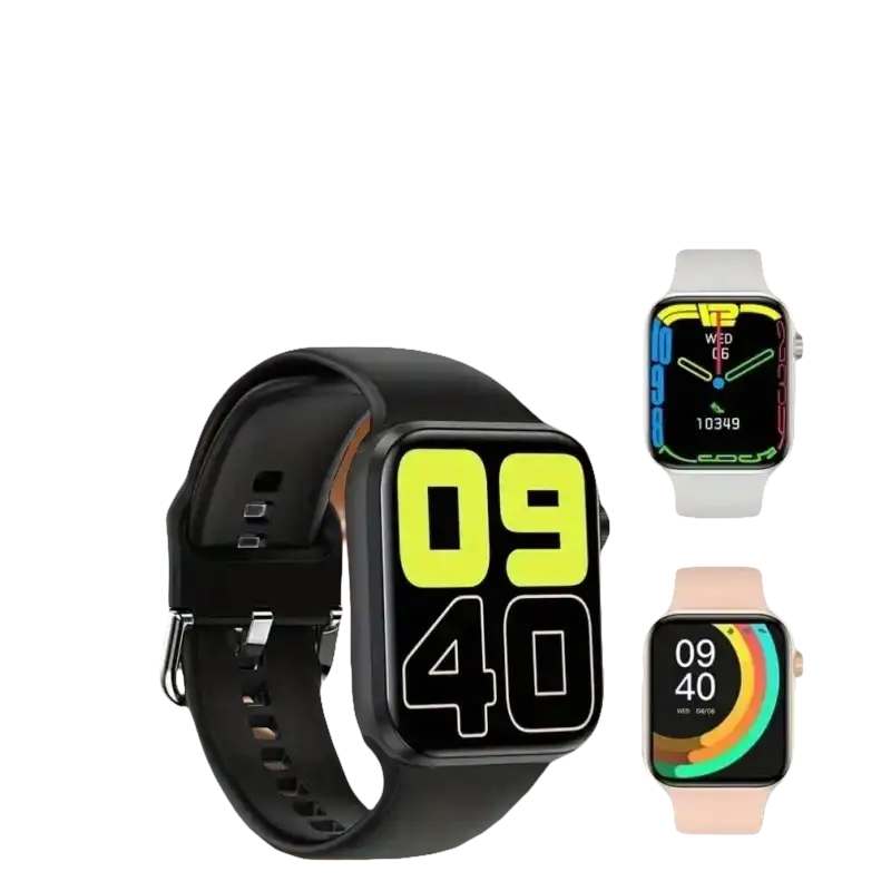 Smartwatches with different colored bands.