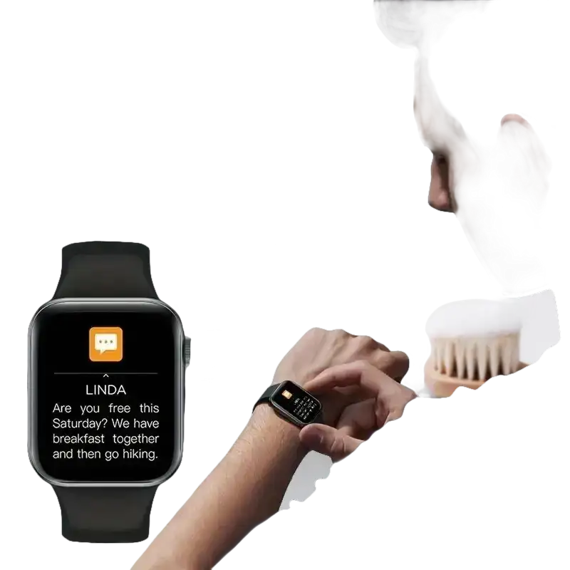 Smartwatches displaying messages.
