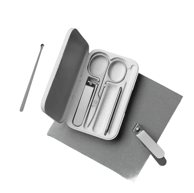 Manicure set in a white case.