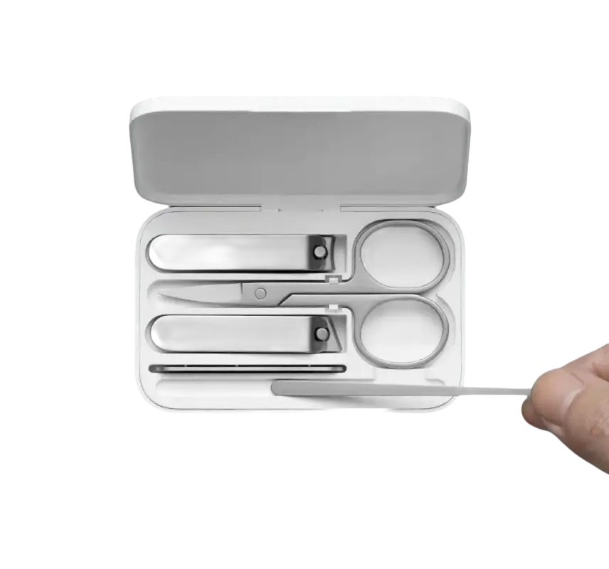 Open white manicure set.