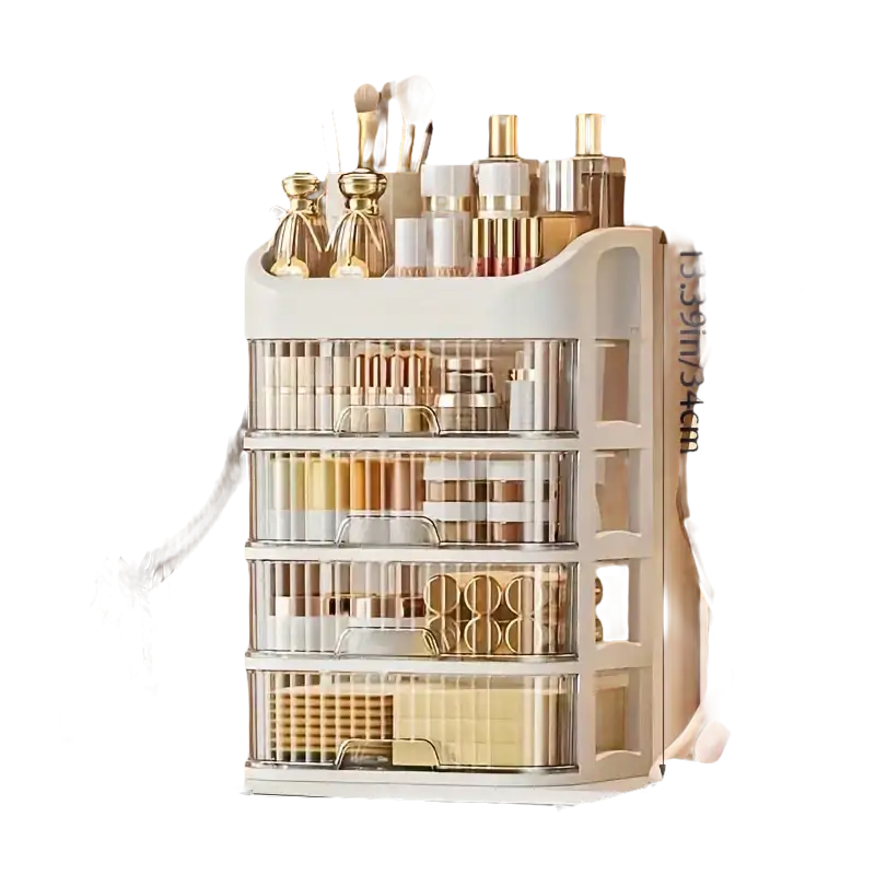 White five-layer cosmetic organizer.
