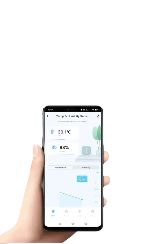 Smartphone showing tuya temperature humidity data on mini lcd display of Your Sweet Tuya Sensor Mini LCD