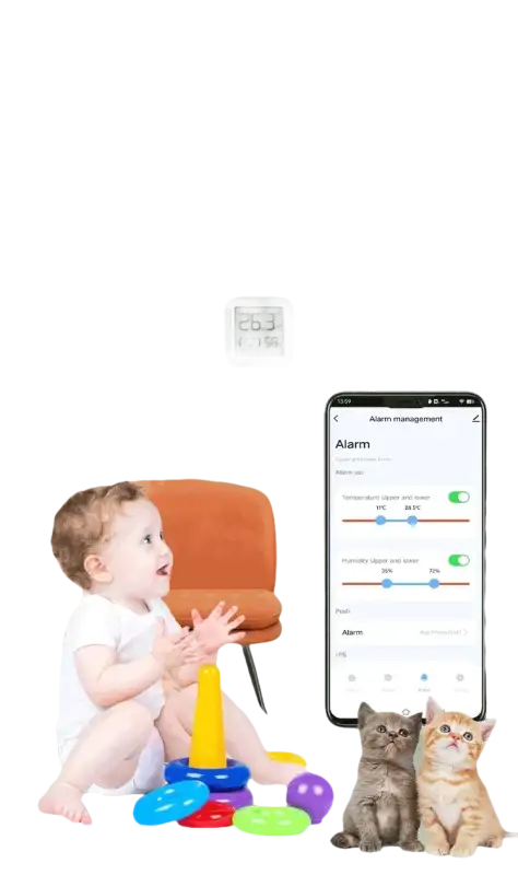 Tuya Temperature Humidity Mini LCD Display with trendy temperature and humidity alarm system