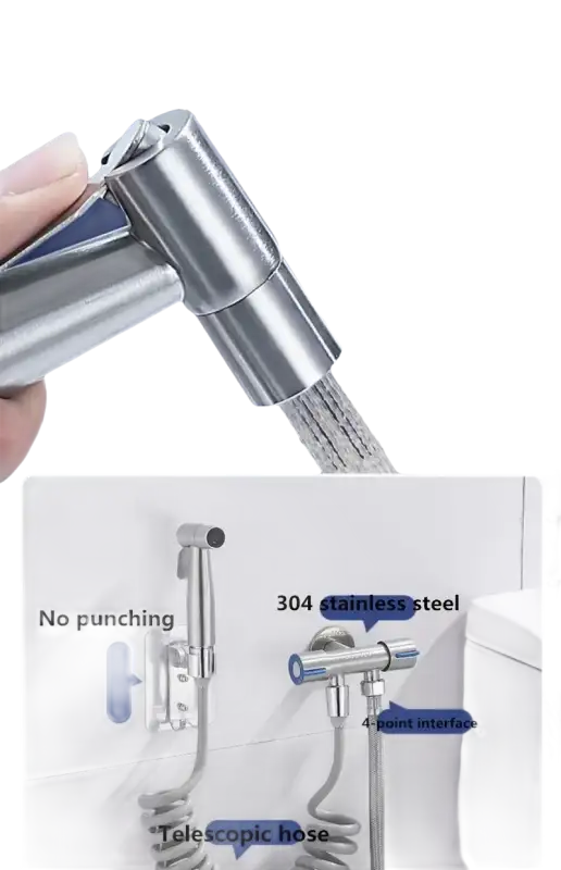 Stainless steel bidet sprayer.
