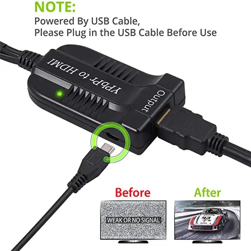 YPbPr to HDMI converter with USB power.