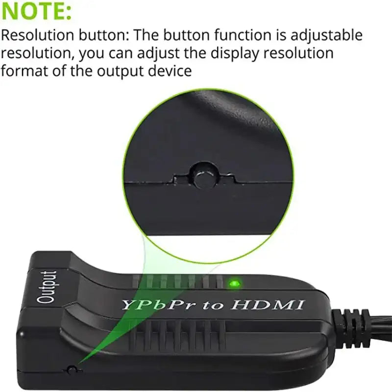 YPbPr to HDMI converter with resolution button.