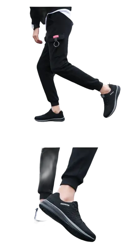 Black athletic shoes.