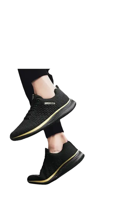 Black and gold athletic shoes.