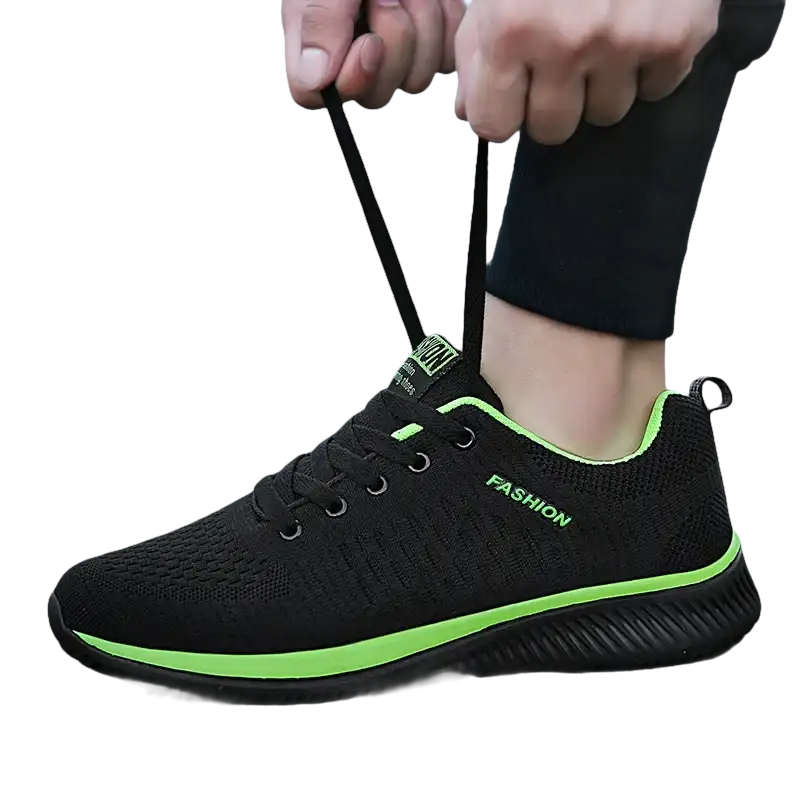 Black and green fashion sneaker.