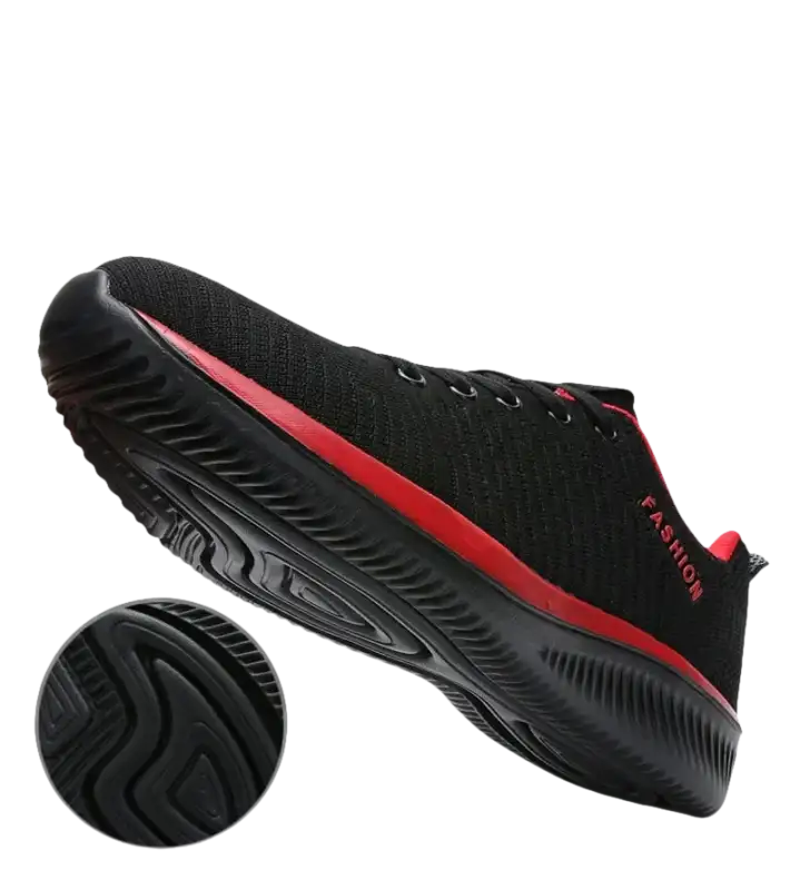 Black and red athletic shoe.