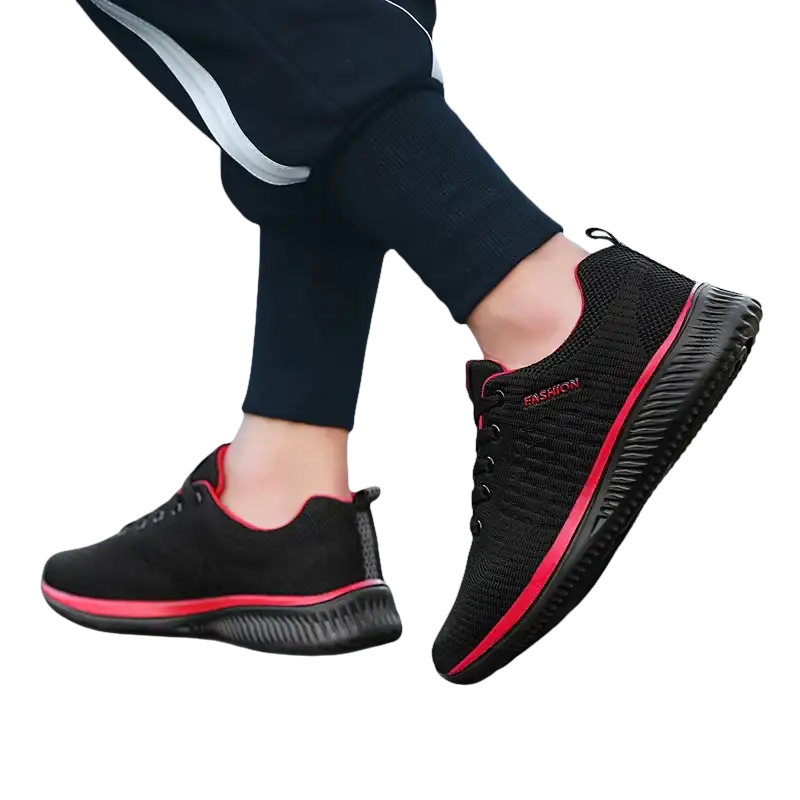 Black and red athletic shoes.