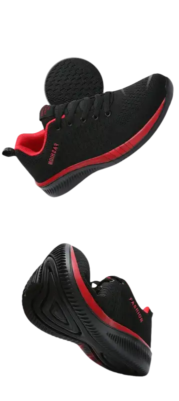 Black and red athletic shoes.
