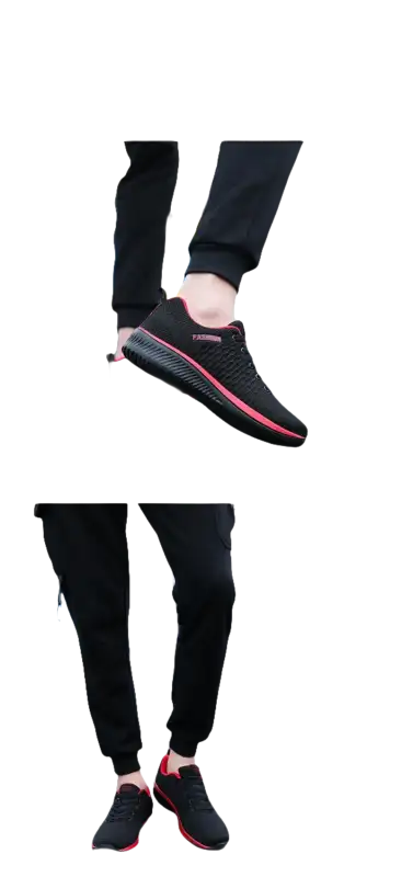 Black and red athletic shoes.