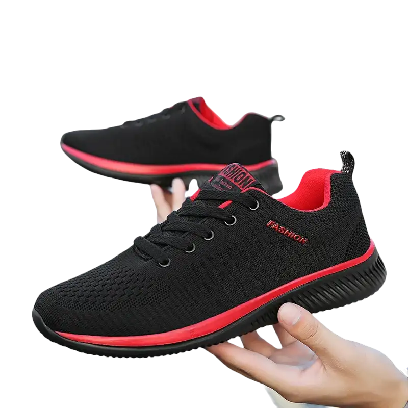 Black and red athletic shoes.