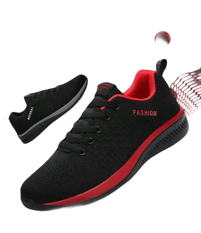 Black and red men’s sneakers.