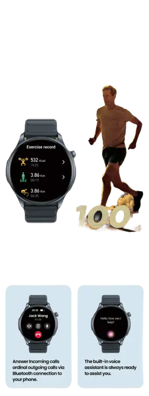 Smartwatch with fitness and assistant features.