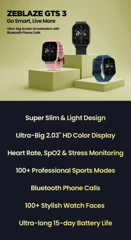 New Zeblaze GTS 3 Voice Calling Smart Watch Ultra-big 2.03’’ HD Screen 24H Health Monitor 100 + Sports Modes 200