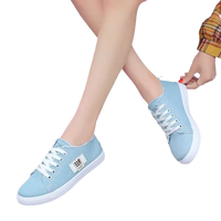 Light blue canvas sneakers.