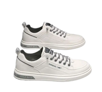 Two white leather sneakers.