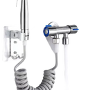 Bidet sprayer with coiled hose.