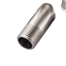 Metal pipe fitting with threaded end.