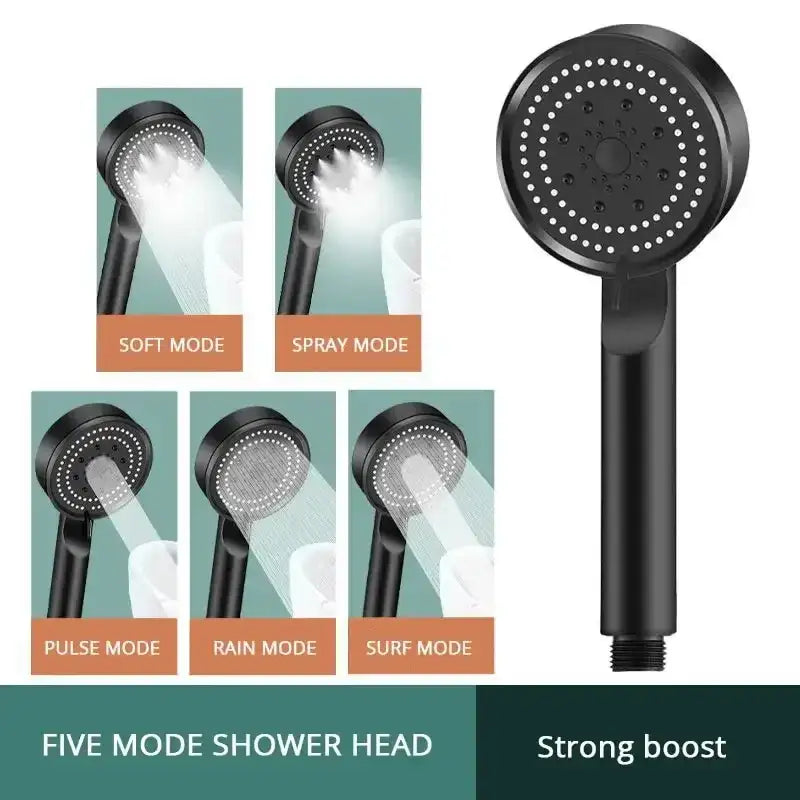 5 Mode Pressure Boost Shower Head Multifunction Adjustable Large Water Yield Shower Nozzle Massage Shower Bathroom